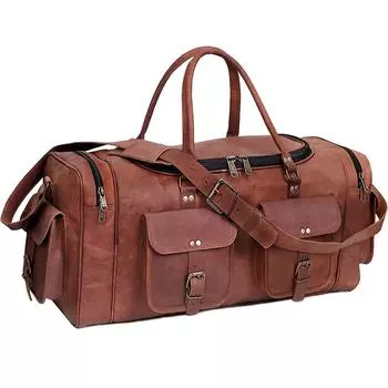 Кожаная дорожная сумка с U-образной молнией 24 дюйма, спортивная сумка ручной работы, сумка для переноски, сумка для выходных, путешествия на ночь, спортзал, спортивная сумка для ручной клади для мужчин и женщин