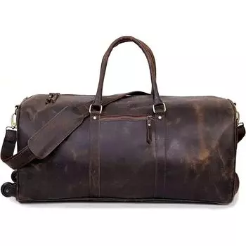Кожаная дорожная сумка-тележка 24 дюйма для путешествий на выходные, ночная спортивная дорожная сумка 24 x 13 x 13 in коричневый