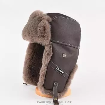 Кожаная кепка Lei Feng, мужская зимняя, утепленная, большого размера, для защиты ушей, женская, для улицы, для езды на холоде, кожаная кепка One Size коричневый