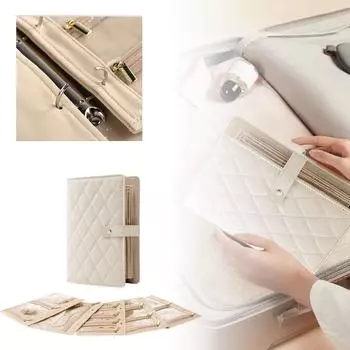 Кожаная книга для хранения ювелирных изделий с отрывными листами, большая вместительная сумка для хранения ювелирных изделий, сережек, ожерелий, легкая папка с отрывными листами One Size бежевый