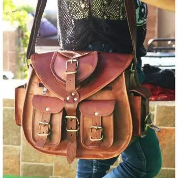 Кожаная коричневая сумка через плечо через плечо в подарок, винтажная седельная сумкаGoat 10 x 13 x 4 in коричневый