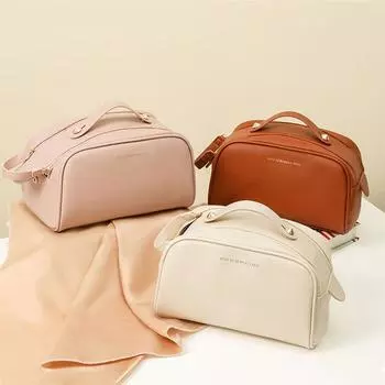 Кожаная косметичка Большая вместительная косметичка Прочная косметичка Style-2 розовый