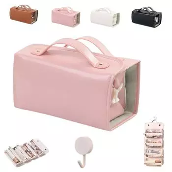 Кожаная косметичка, , косметичка для путешествий, косметичка, косметичка, сворачивающиеся косметички для женщин, для спальни, ванной, путешествия One Size чёрный