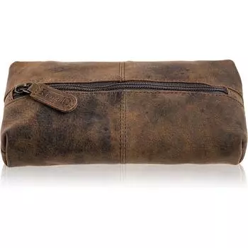 Кожаная косметичка на молнии с застежкой-молнией, сумка-ручка, пенал 9 x 4 x 2 in коричневый