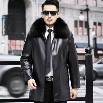 Кожаная куртка большого размера для людей среднего и пожилого возраста, средний и длинный наряд для папы M