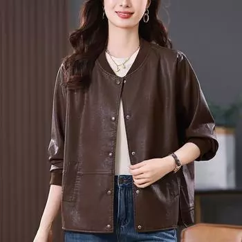 Кожаная куртка для мам, женская, весна и осень, новая мода, высококачественная короткая куртка, иностранный стиль, модная, уменьшающая возраст бейсбольная форма M
