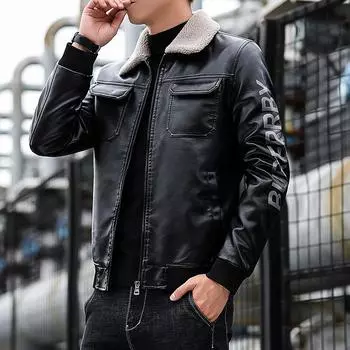 Кожаная куртка для мужчин, флисовая куртка, осень и зима, новый трендовый бренд, одежда для локомотива, утолщенная теплая куртка из кожи для мужчин M