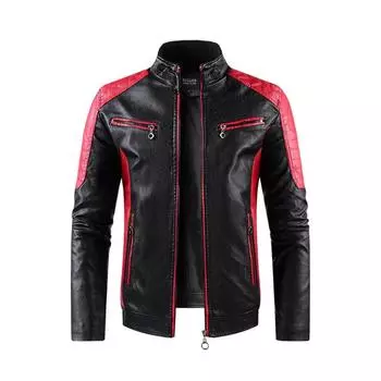 Кожаная куртка для мужчин Юго-Восточная Азия модная мужская кожаная куртка с цветным воротником-стойкой ретро мотоциклетная кожаная куртка для мужчин M