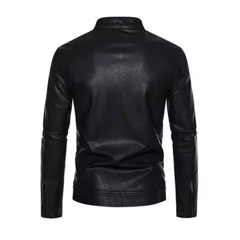 Кожаная куртка для мужчин, мужская кожаная куртка в корейском стиле, воротник-стойка, деловая кожаная куртка на молнии, синяя мужская куртка, модная куртка из искусственной кожи M