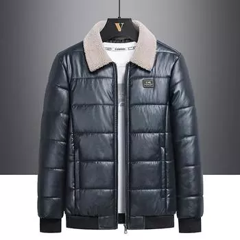 Кожаная куртка для мужчин, мужская одежда из кожи и хлопка, новый стиль мехового воротника, модная мужская зимняя куртка в корейском стиле, утолщенное хлопковое пальто M
