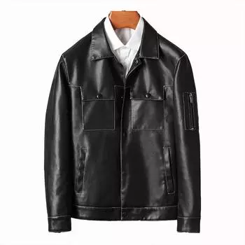 Кожаная куртка для мужчин Осень и зима Новая мужская кожаная куртка Куртка мужская в корейском стиле Повседневная простая мужская кожаная куртка M чёрный