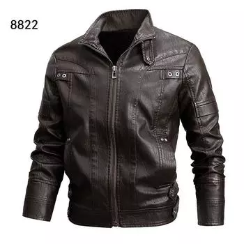 Кожаная куртка для мужчин, осенняя мужская зимняя кожаная куртка в европейском и американском стиле, повседневная куртка из искусственной кожи с воротником-стойкой для мужчин M