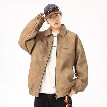 Кожаная куртка для пары весна-осень Американская винтажная кожаная куртка M чёрный