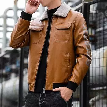 Кожаная куртка для рабочей одежды, мужская плюшевая куртка, осенне-зимний мотоциклетный костюм нового тренда, утолщенная и теплая уличная кожаная куртка, мужская M