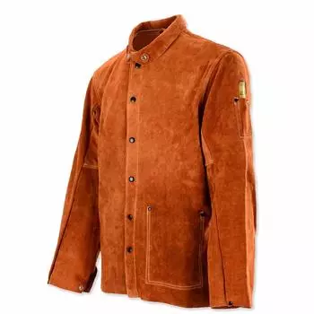 Кожаная куртка для сварки, защитная одежда для сварки, огнестойкая, прочная, из воловьей кожи, для сварки, L [QeeLink], одежда, коричневая, коричневый
