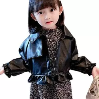 Кожаная куртка из искусственной кожи, детская кожаная мотоциклетная куртка для девочек 2–7 лет, весна-осень 90 чёрный