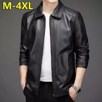 Кожаная куртка из искусственной кожи, мужская куртка с лацканами, тонкая мужская куртка M