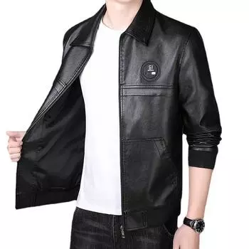 Кожаная куртка из искусственной кожи, мужская молодежная кожаная куртка с лацканами, тонкое пальто L чёрный