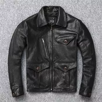 Кожаная куртка из овчины, кожаная куртка, мужская куртка для ремонта мотоциклов S чёрный