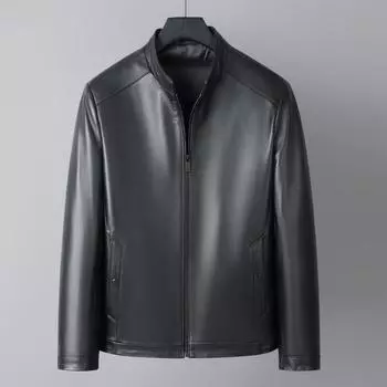 Кожаная куртка из овчины, тонкая кожаная куртка, средняя, деловая, повседневная, воротник-стойка, кожаная куртка, заводская, мужская, кожаная M чёрный