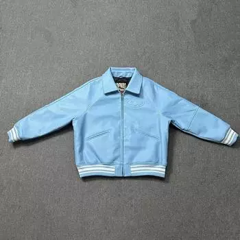 Кожаная куртка Классическое черное кожаное пальто для бейсбола S синий