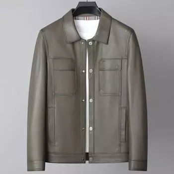 Кожаная куртка Кожаная куртка с лацканами Мужская куртка из овчины Тонкая кожаная куртка High Sense L
