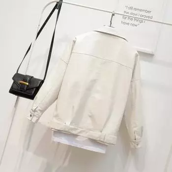 Кожаная куртка Locomotive, женская, осенняя одежда 2024 года, новый костюм, воротник, корейская версия, свободная версия, красивая кожаная куртка, короткое пальто S чёрный