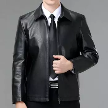 Кожаная куртка мужская бархатная утолщенная кожаная куртка для пап среднего и пожилого возраста осенне-зимняя повседневная куртка из натуральной кожи 170