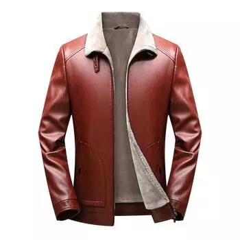 Кожаная куртка мужская бархатная утолщенная осень новая мужская кожаная куртка с лацканами меховая цельная мужская одежда M