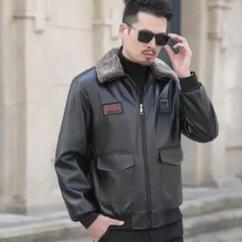 Кожаная куртка Мужская бейсбольная куртка Кожаная куртка с вышивкой Мотоциклетная куртка Летный костюм ВВС Повседневная модная мужская зимняя куртка XXXXXL