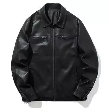 Кожаная куртка мужская европейская и американская модная тонкая мотоциклетная одежда модная брендовая свободная куртка из искусственной кожи мужская одежда M чёрный