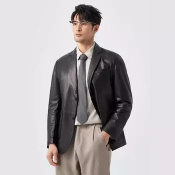 Кожаная куртка мужская из козьей кожи костюм деловой мужской высококачественный кожаный пиджак осень L чёрный