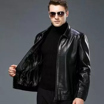 Кожаная куртка мужская из натуральной кожи с лацканами, зимняя новая плюшевая кожаная куртка для папы среднего возраста, куртка из овчины M