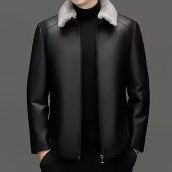 Кожаная куртка мужская из натуральной кожи пуховик куртка для пап среднего и пожилого возраста куртка из овечьей кожи зимняя утолщенная кожаная куртка 170