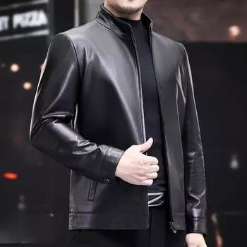 Кожаная куртка мужская из натуральной кожи, верхний слой из коровьей кожи, среднего возраста, весна-осень, новая куртка для папы, деловая повседневная мужская кожаная куртка высокого класса M
