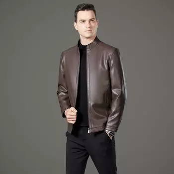 Кожаная куртка мужская из овчины кожаная куртка делового стиля для пап среднего возраста новая куртка среднего возраста и пожилых людей с воротником-стойкой 170