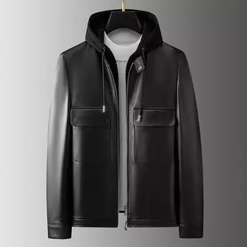 Кожаная куртка мужская из овчины Locomotive кожаная куртка с капюшоном воротник-стойка полупальто мужское L чёрный