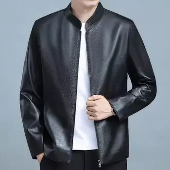 Кожаная куртка Мужская кожаная куртка Куртка с воротником-стойкой Одежда для среднего возраста Новая весна и осень Тонкая M