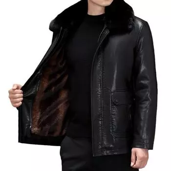 Кожаная куртка мужская куртка флисовая утолщенная кожаная куртка для папы среднего возраста M