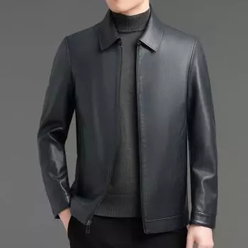 Кожаная куртка, мужская куртка из овчины, мужская кожаная куртка с лацканами, весеннее и осеннее пальто для людей среднего и пожилого возраста, верхняя одежда для папы 170