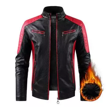 Кожаная куртка мужская куртка корейская версия приталенная бархатная молодежная куртка из искусственной кожи мужская одежда S