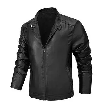 Кожаная куртка мужская куртка модная красивая британская стиль весна новинка ретро воротник стойка повседневная локомотив куртка мужская M чёрный