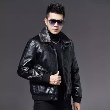 Кожаная куртка мужская куртка молодежная флисовая кожаная куртка с короткими лацканами приталенная M