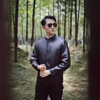 Кожаная куртка мужская куртка весна и осень новая повседневная универсальная облегающая большая куртка с воротником-стойкой мужская кожаная куртка локомотив M