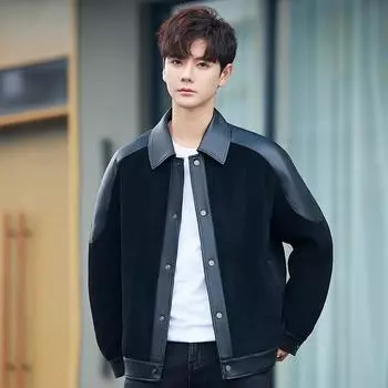 Кожаная куртка мужская куртка весна и осень High Sense Ruffian красивая деловая повседневная Универсальная куртка M чёрный