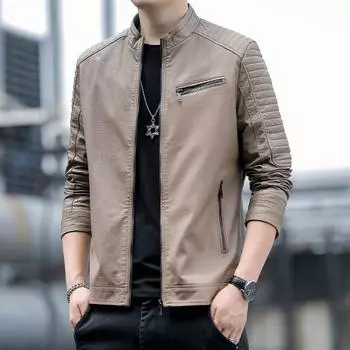 Кожаная куртка мужская легкая роскошная куртка из искусственной кожи легкая деловая повседневная модная универсальная куртка с воротником-стойкой M