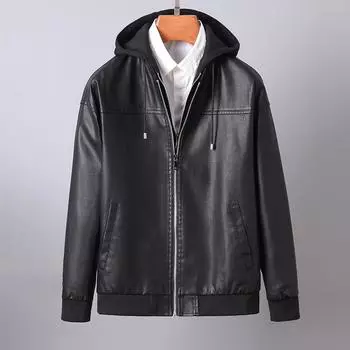 Кожаная куртка мужская Locomotive PU кожаная куртка осень и зима съемный мужской капюшон куртка M