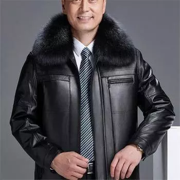 Кожаная куртка мужская меховая зимняя флисовая утолщенная мужская шуба норковая шуба натуральная кожаная куртка M