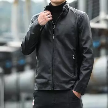 Кожаная куртка мужская модная осенне-зимняя новая мужская повседневная куртка в корейском стиле с воротником-стойкой зеленая куртка из искусственной кожи для мужчин L