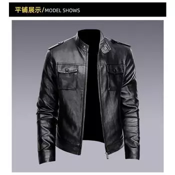 Кожаная куртка мужская, новая осенне-зимняя деловая тенденция, корейский стиль, воротник-стойка, кожаная куртка для мотоцикла, зеленая красивая куртка M